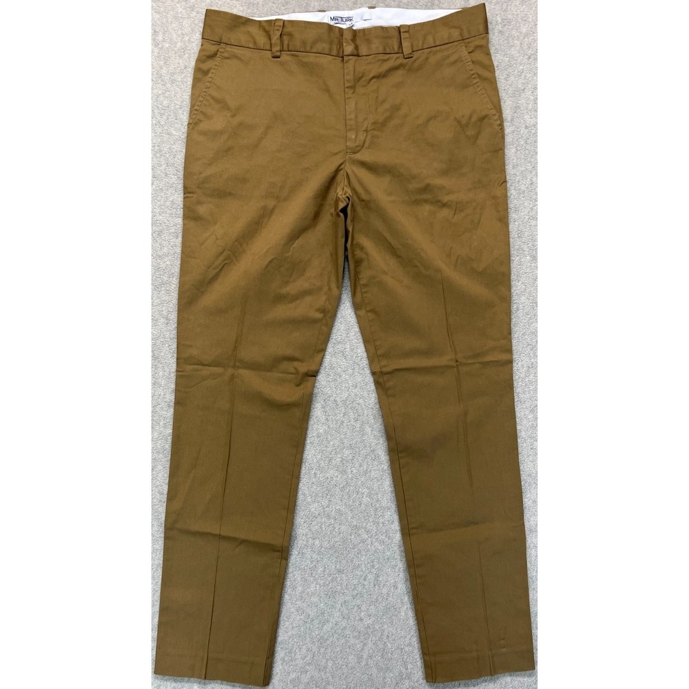 Mr Turk Men Chino Dress Pants Brown Khaki‎ Slash Pockets Flat Front Slim Fit 33
